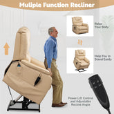 Oversized Power Lift Recliner Chair for Elderly, Large Lay Flat Dual Motor Single Sofa with Heat and Massage, PU Leather Recliner Chair for Living Room, 400LBS Weight Capacity, Beige Yellow